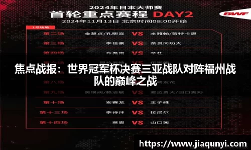 焦点战报：世界冠军杯决赛三亚战队对阵福州战队的巅峰之战