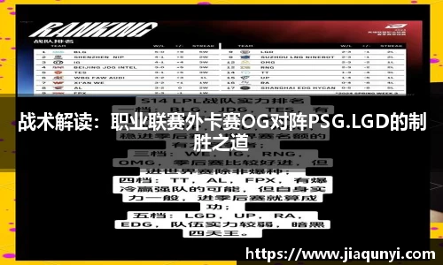 战术解读：职业联赛外卡赛OG对阵PSG.LGD的制胜之道