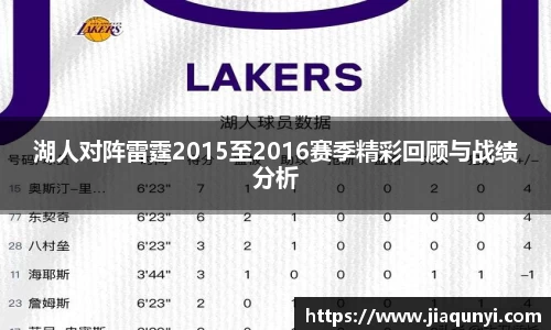 湖人对阵雷霆2015至2016赛季精彩回顾与战绩分析